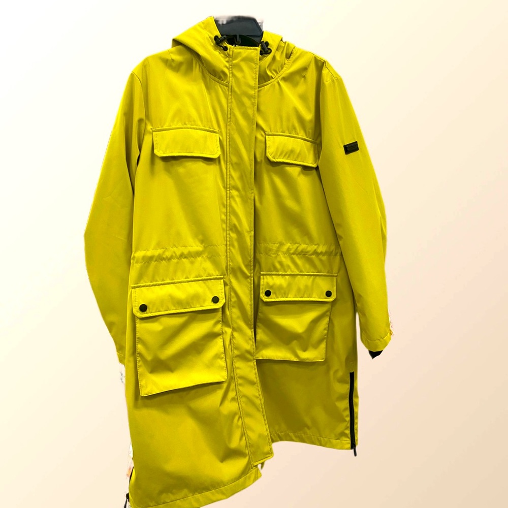 BCBGMaxazria Womens Trench Coat Water Resistant Hooded Lemon Yellow NWT $300 XL